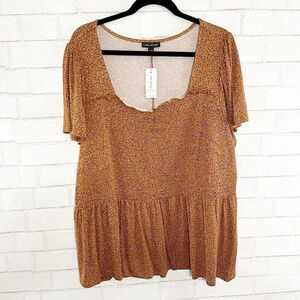 Lane Bryant Burnt Orange Floral Smocked Peplum Shirt Women's Plus Size 22/24